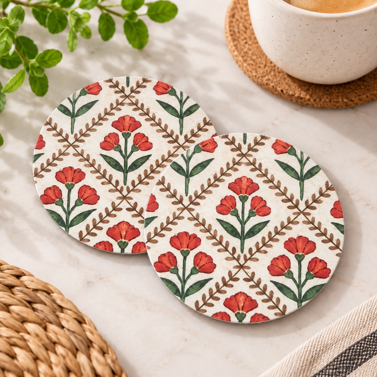 Posavasos Flores Rojas